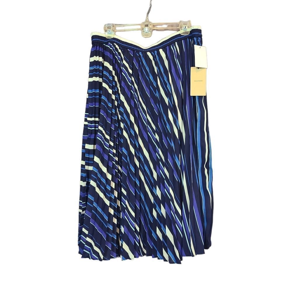 Halogen Navy Multi Striped Accordian Skirt Size Large‎